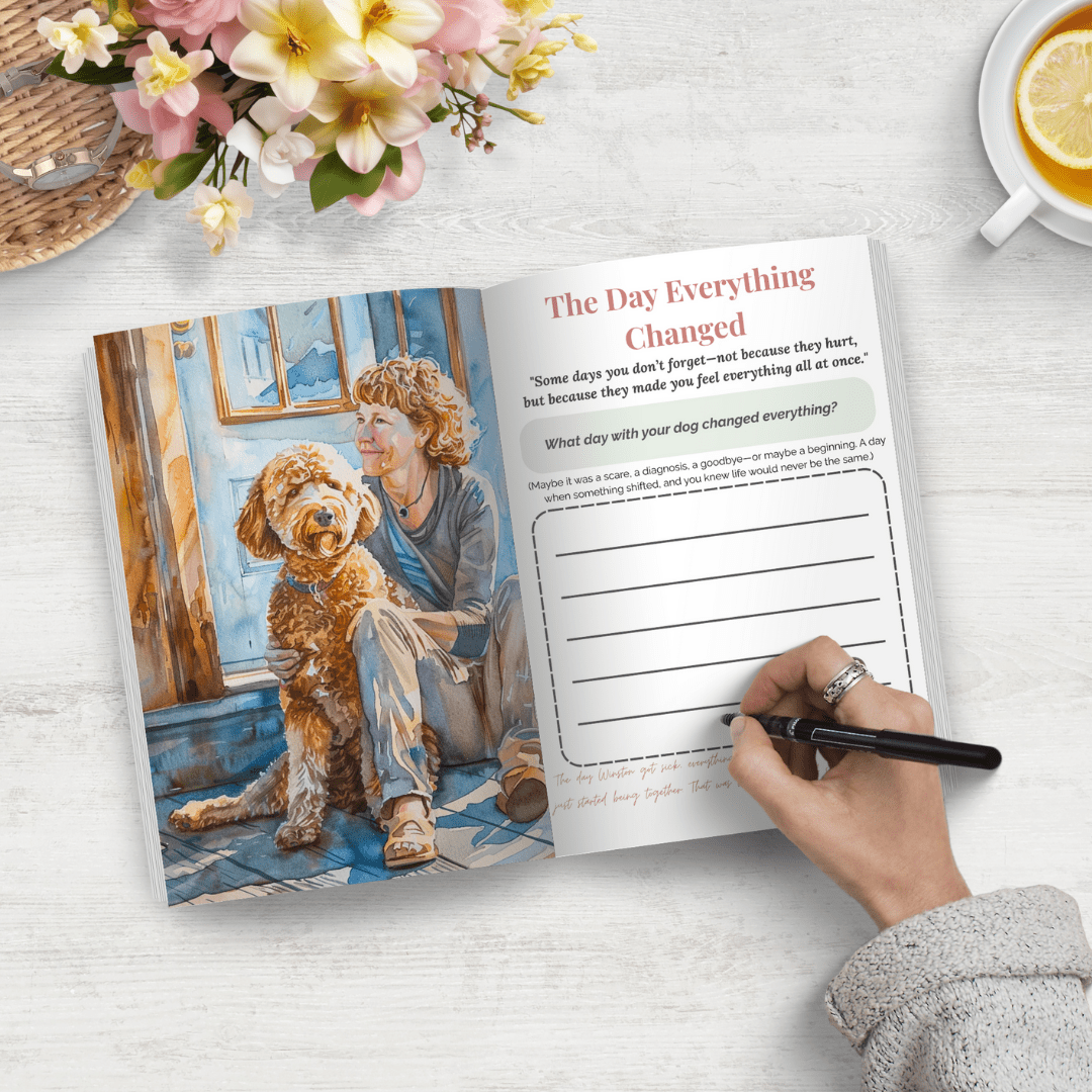 Guided dog memory journal with illustrations and writing prompts